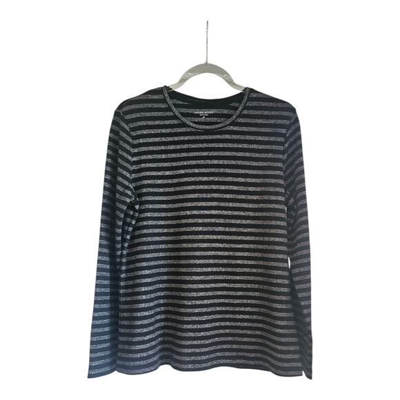 Laura Scott Tops - Laura Scott Metallic Silver & Black Stripe Lightweight Top L/S Womens M Stretch